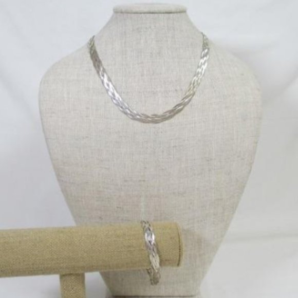 Vtg 925 Sterling Silver Italy 5 Strand Braided Herringbone Necklace/Bracelet Set - Picture 9 of 9